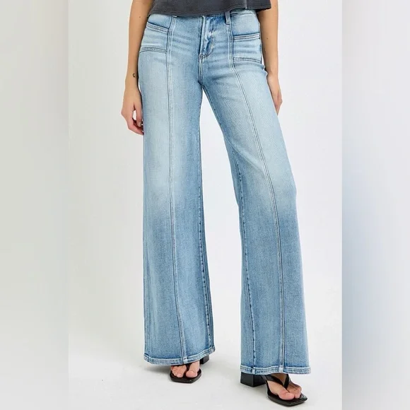RISEN Full Size Mid Rise Wide Jeans with Front Patch Pocket🆕 - Picture 7 of 8